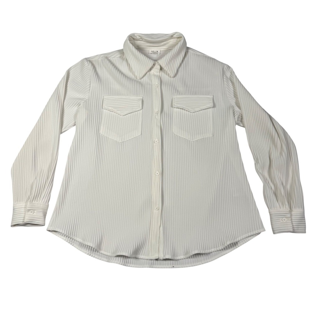Le Lis Collection Ivory Pleated Button Down Shirt Womens Medium Professional
